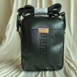Versace Vitello Greca Embossed Crossbody / Messenger - Black, Gold Hardware, NWB